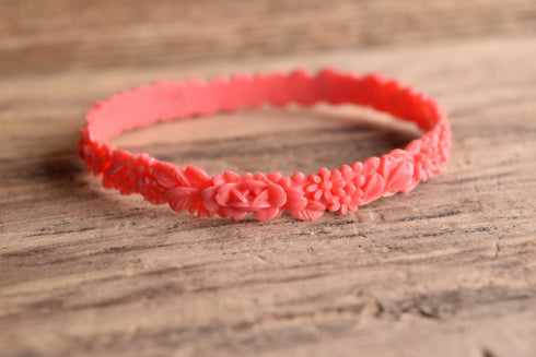 Thin Coral Celluloid Floral Bangle
